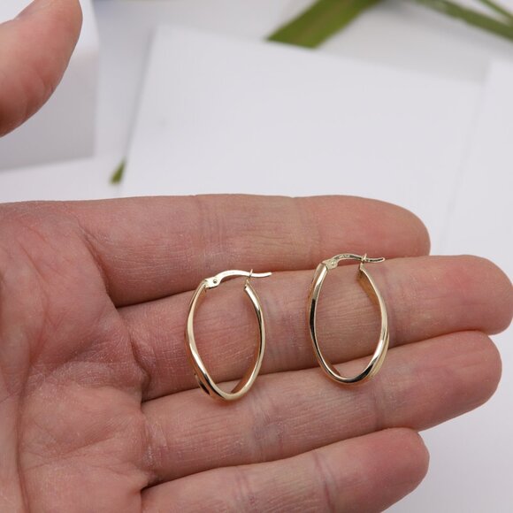 Twisted Italian Gold Hoops real 14k Earrings #36 - Picture 5 of 12